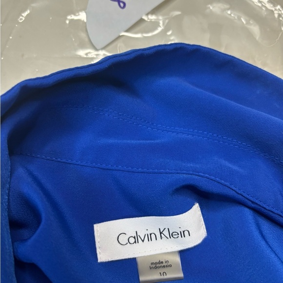 Calvin Klein Cobalt Blue Size 10 Belted Roll Tab Sleeves Long Or Short - Picture 7 of 8